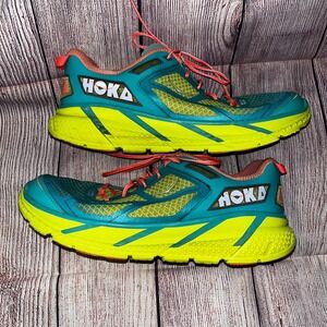Hoka One One Clifton 1 Teal Lime Green Running Shoes Womens 10 1101944 AANCR